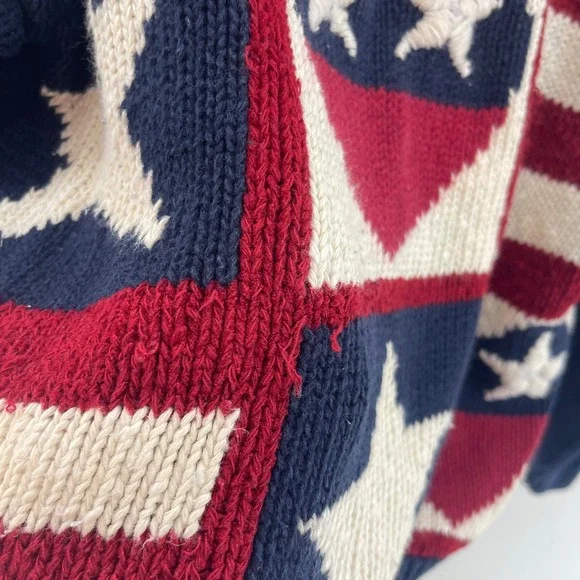 VTG 90s Grunge Thrashed Patriotic Sweater M American Flag Stars Stripes Knit - Picture 6 of 11